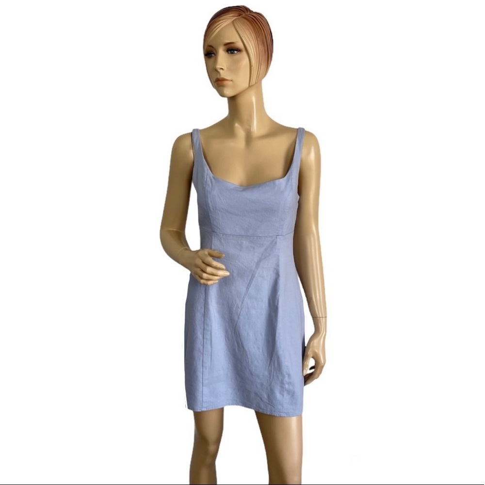 Urban Outfitters Women's Winona Linen Bay Blue Mini Dress Medium - Picture 3 of 10